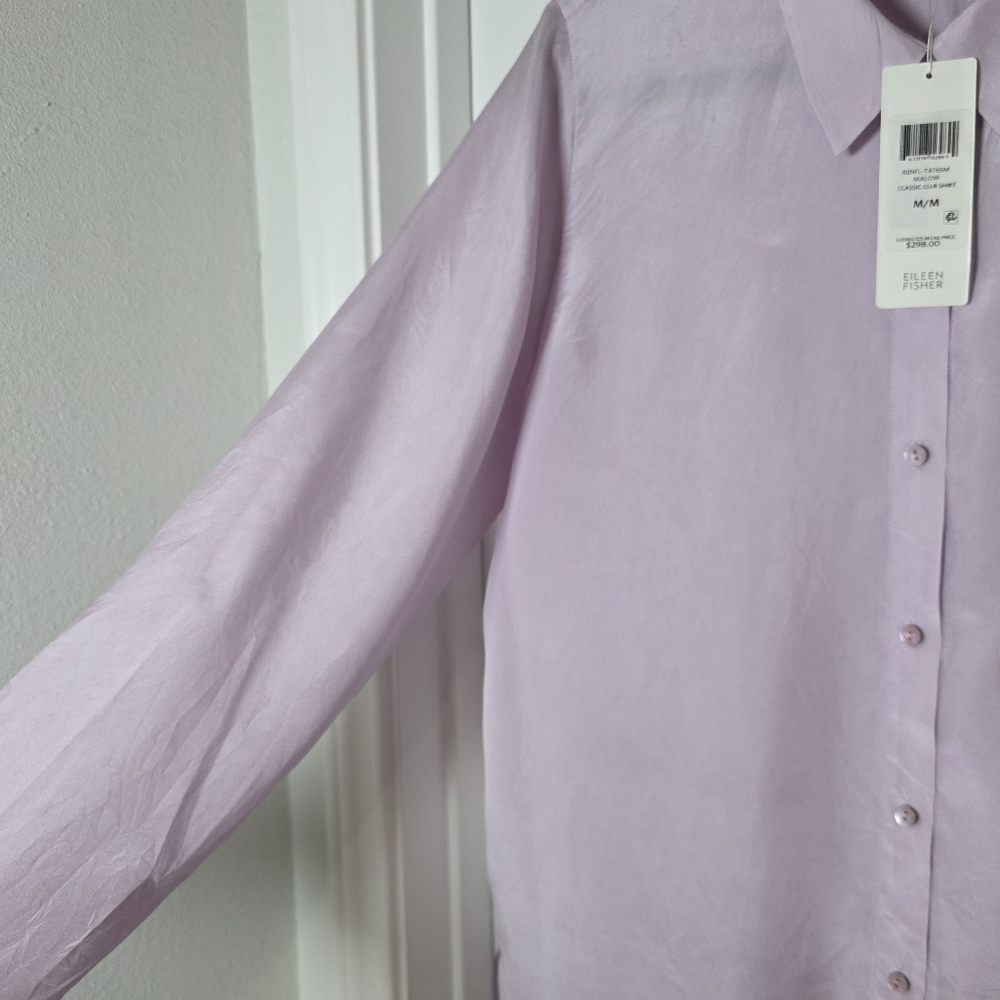 NWT Eileen Fisher Light Purple Lilac Silk Button Up Blouse Medium - Picture 3 of 7
